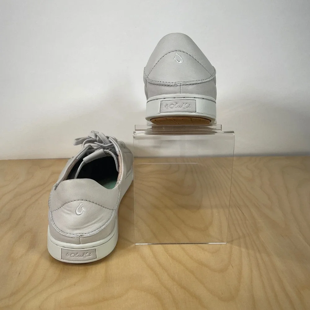 OluKai Pehuea Li Ili Women's Leather Sneakers Light Gray‎ Casual Shoes